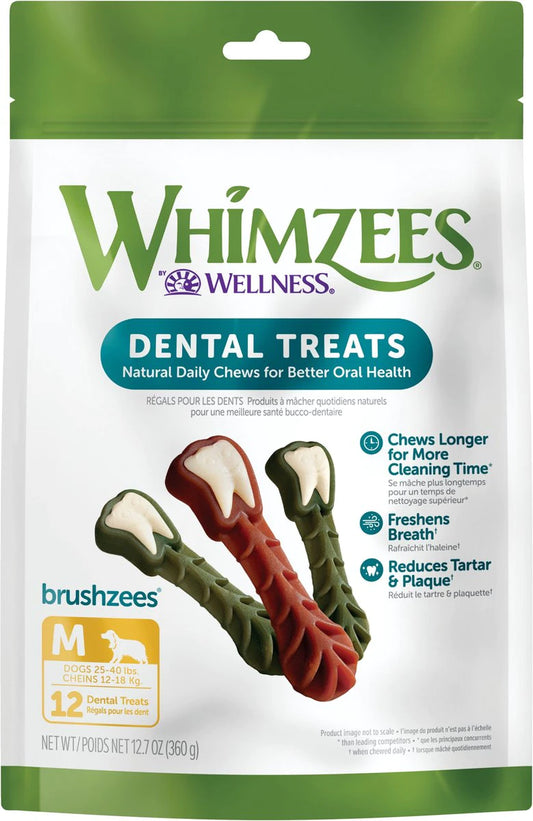 Products WHIMZEES by Wellness Brushzees Dental Chews Natural Grain-Free Dental Dog Treats, Medium