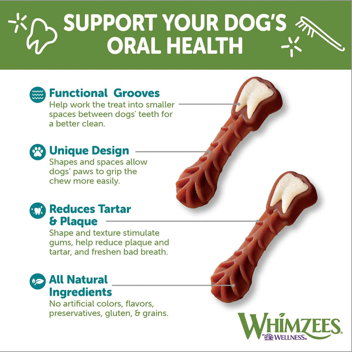 Products WHIMZEES by Wellness Brushzees Dental Chews Natural Grain-Free Dental Dog Treats, Medium