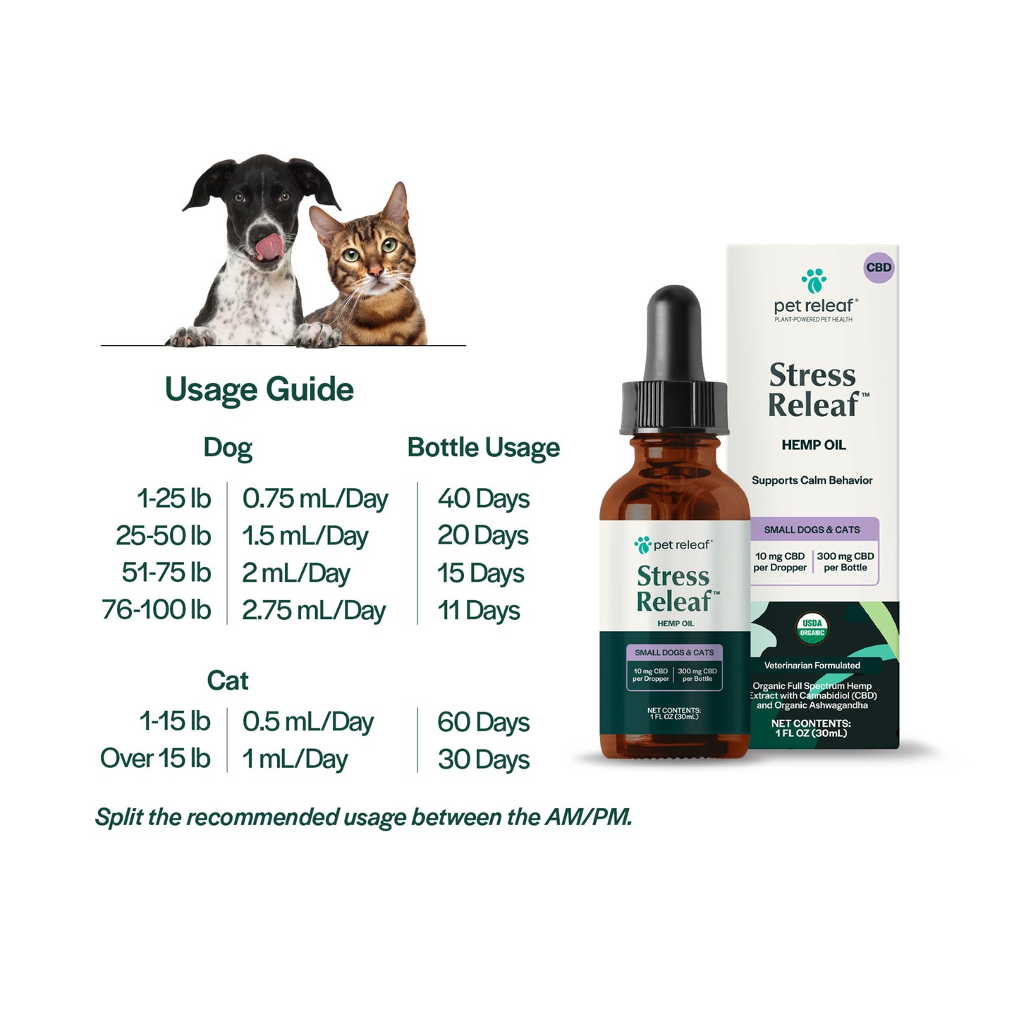 Stress Releaf 300mg Oil for Small Dogs & Cats Organic