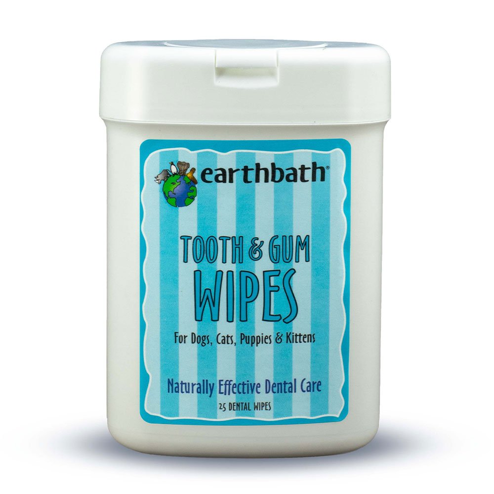 earthbath Tooth & Gum Wipes, Peppermint & Baking Soda for Dogs, Cats, Puppies & Kittens, 25 ct re-sealable package